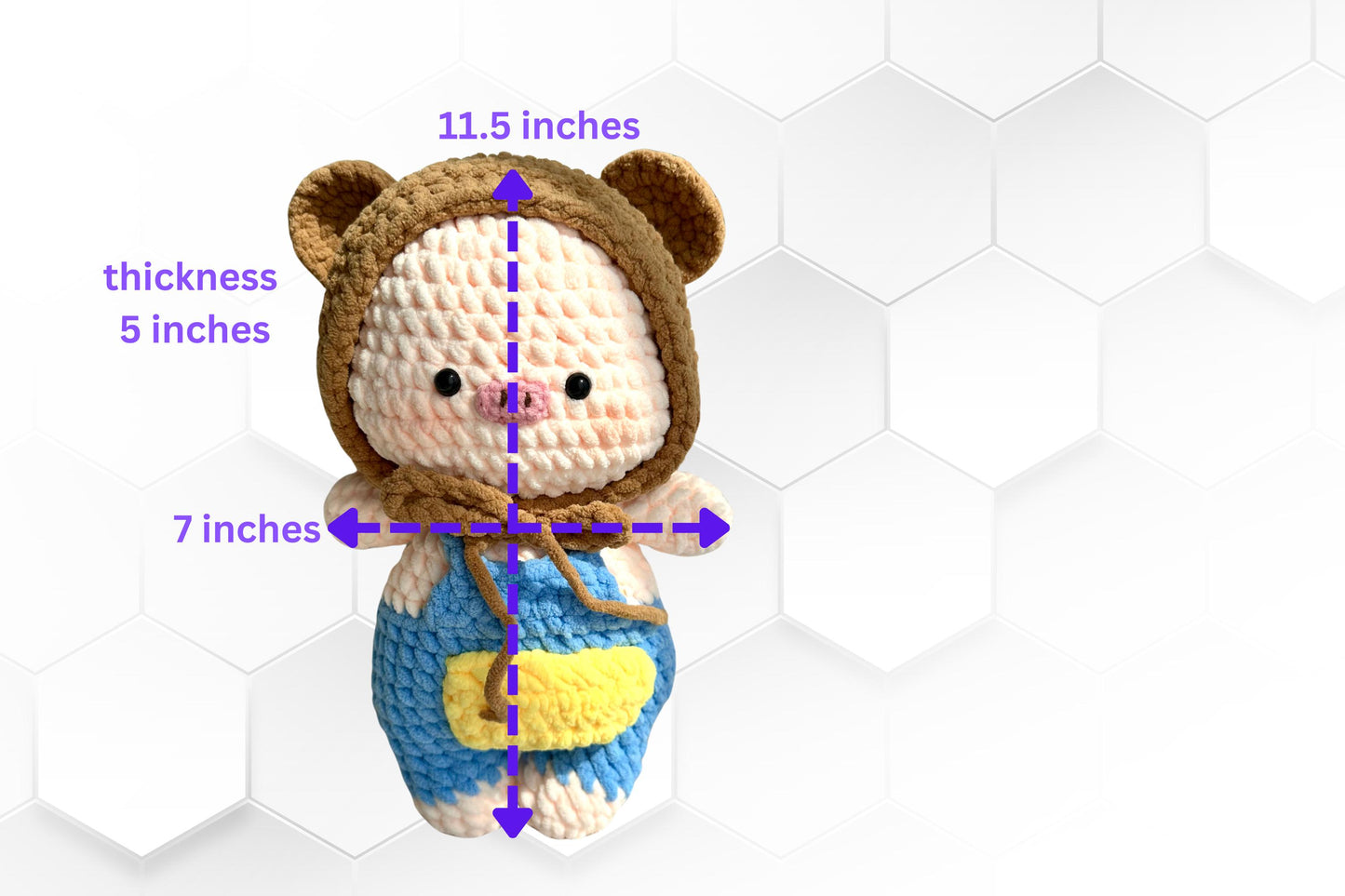 Handmade Crochet Pig Plush in Bear Hoodie