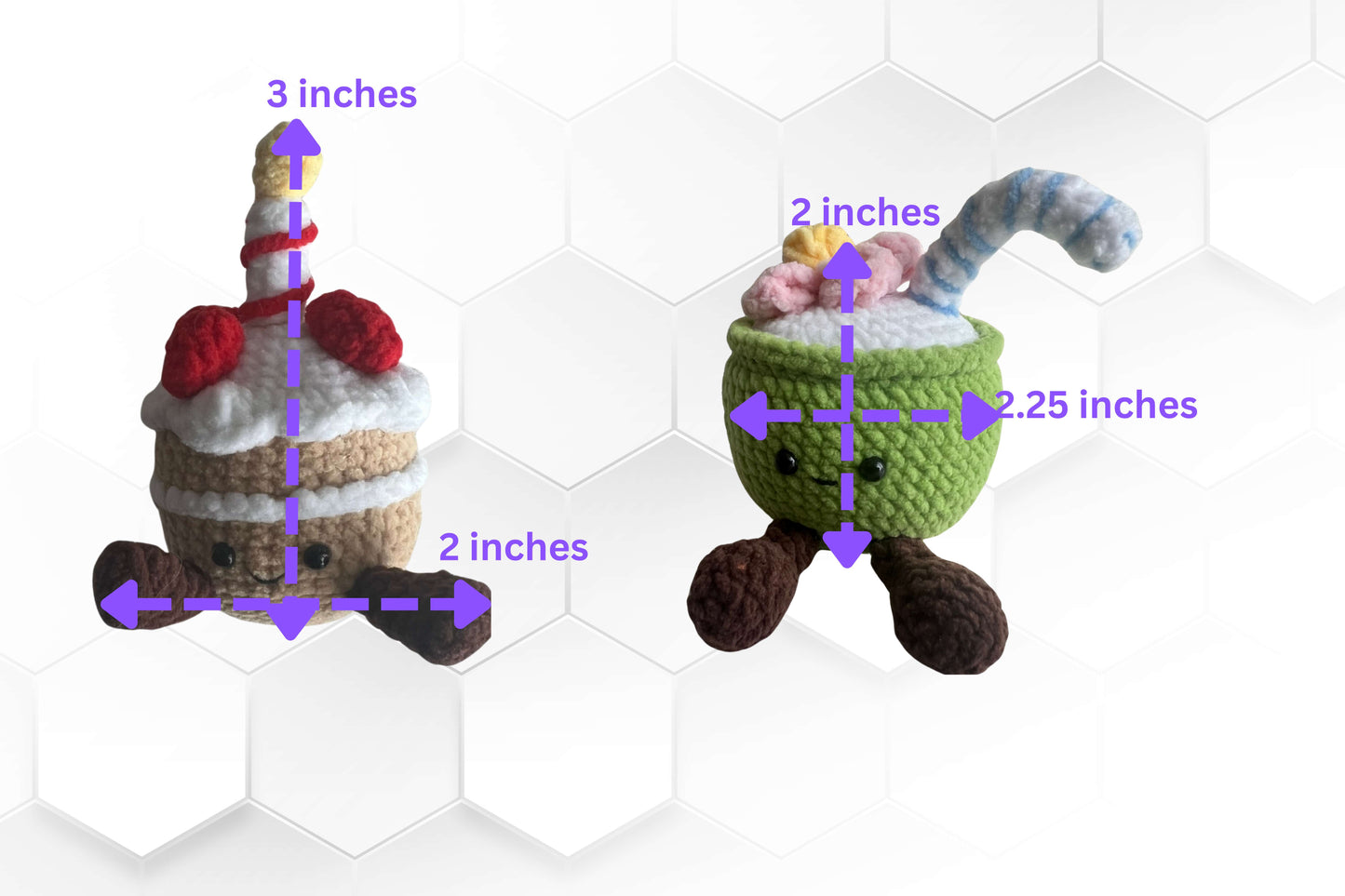 Crochet Coconut Drink & Birthday Cake Keychain Set