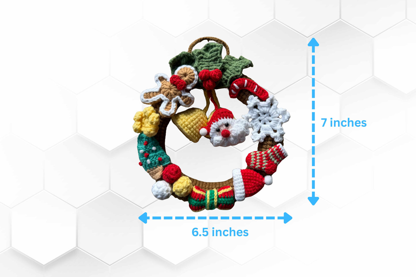 Crochet Christmas Wreath with Santa Gingerbread Snowflake Candy Cane