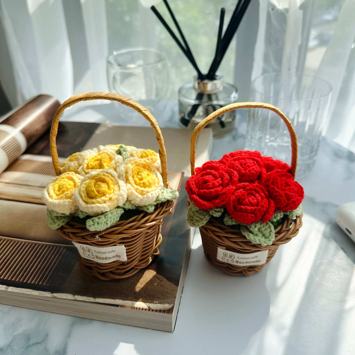 Crochet Rose Flower Basket