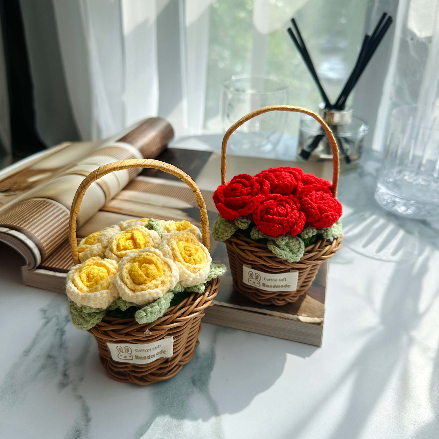Crochet Rose Flower Basket
