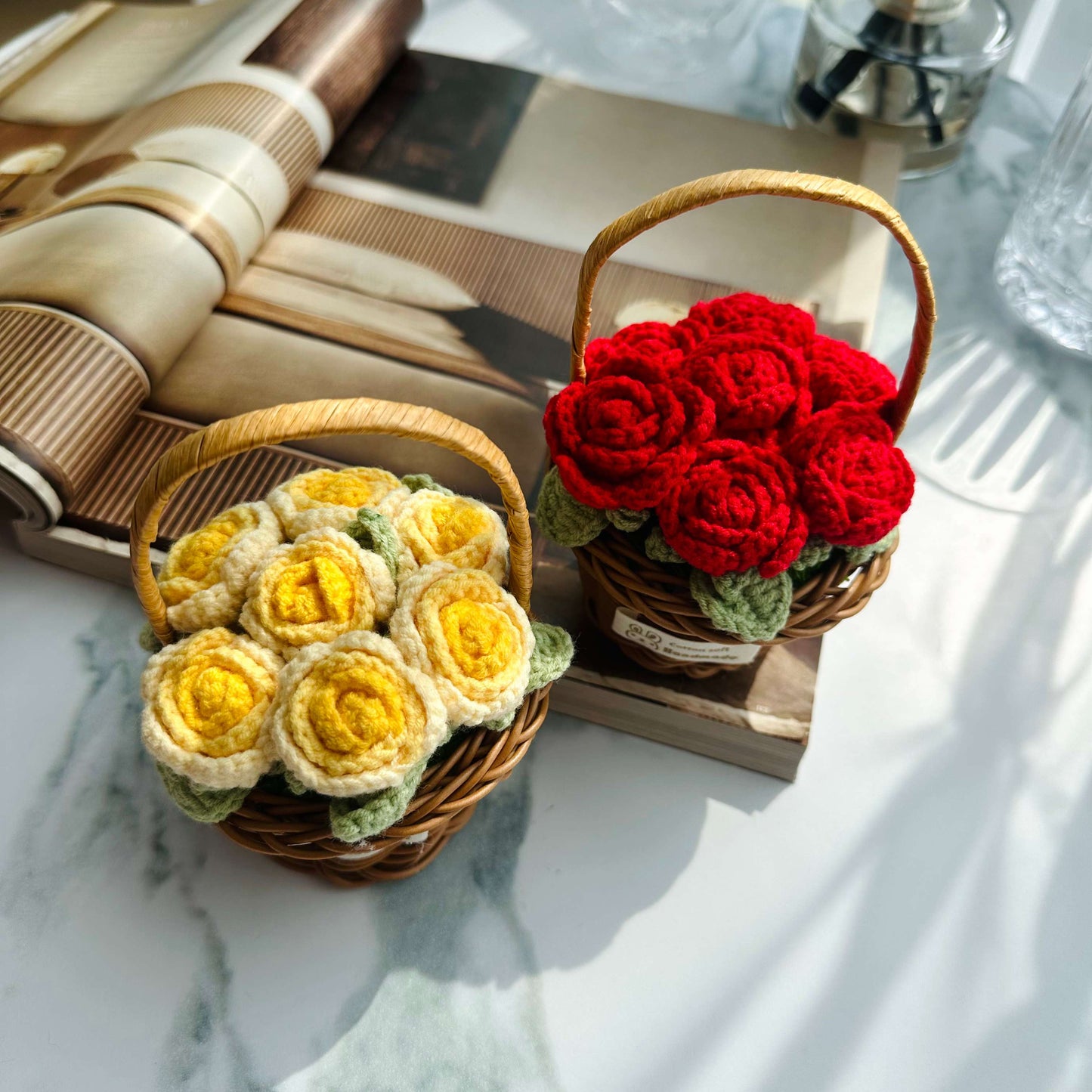 Crochet Rose Flower Basket