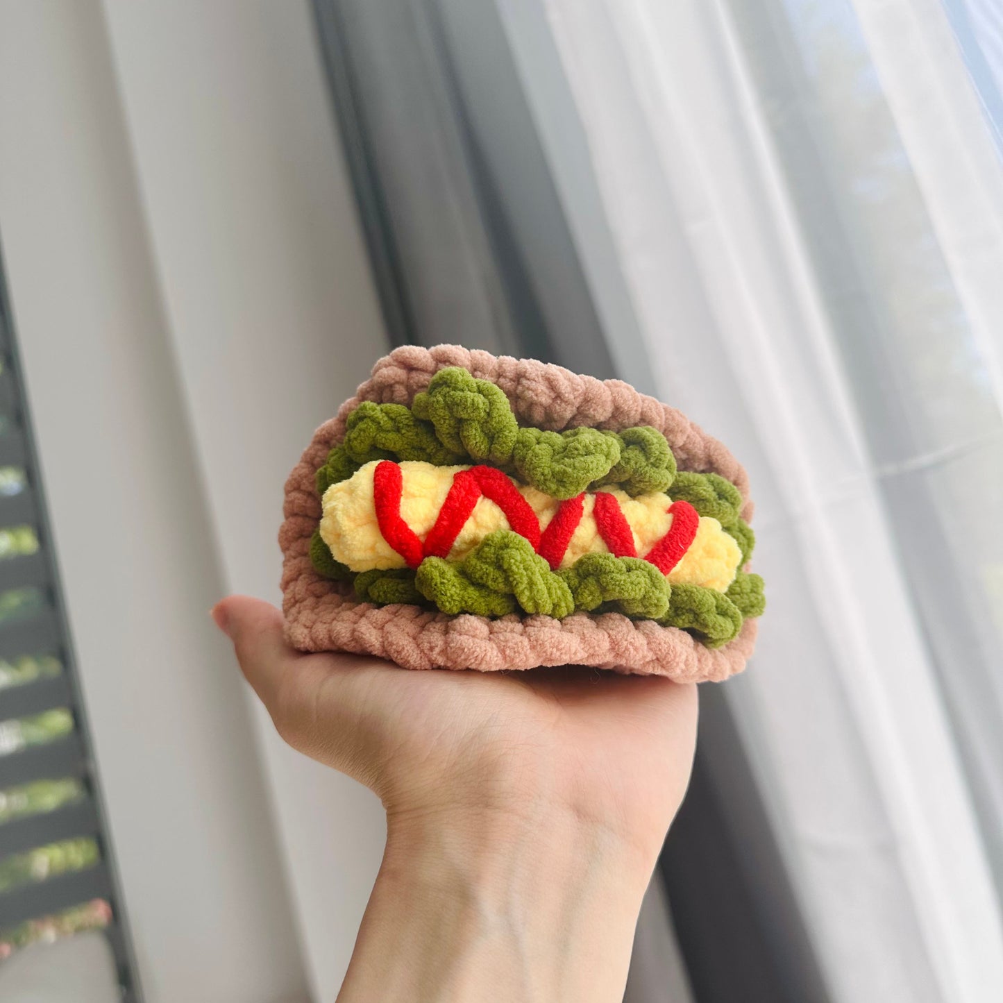 Crochet Fast Food Toy Set - Velvet Yarn Burger, Fries, Hot Dog