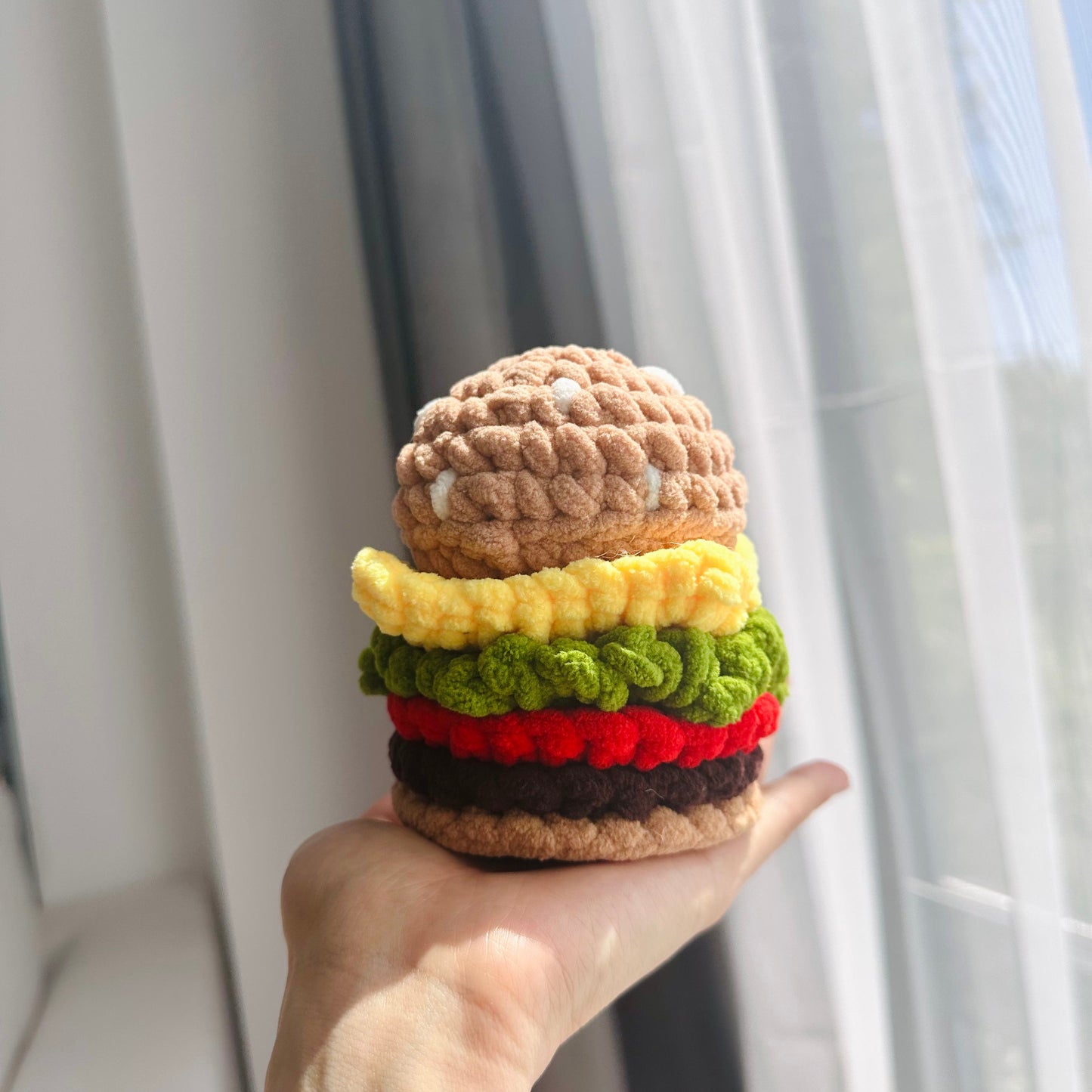 Crochet Fast Food Toy Set - Velvet Yarn Burger, Fries, Hot Dog