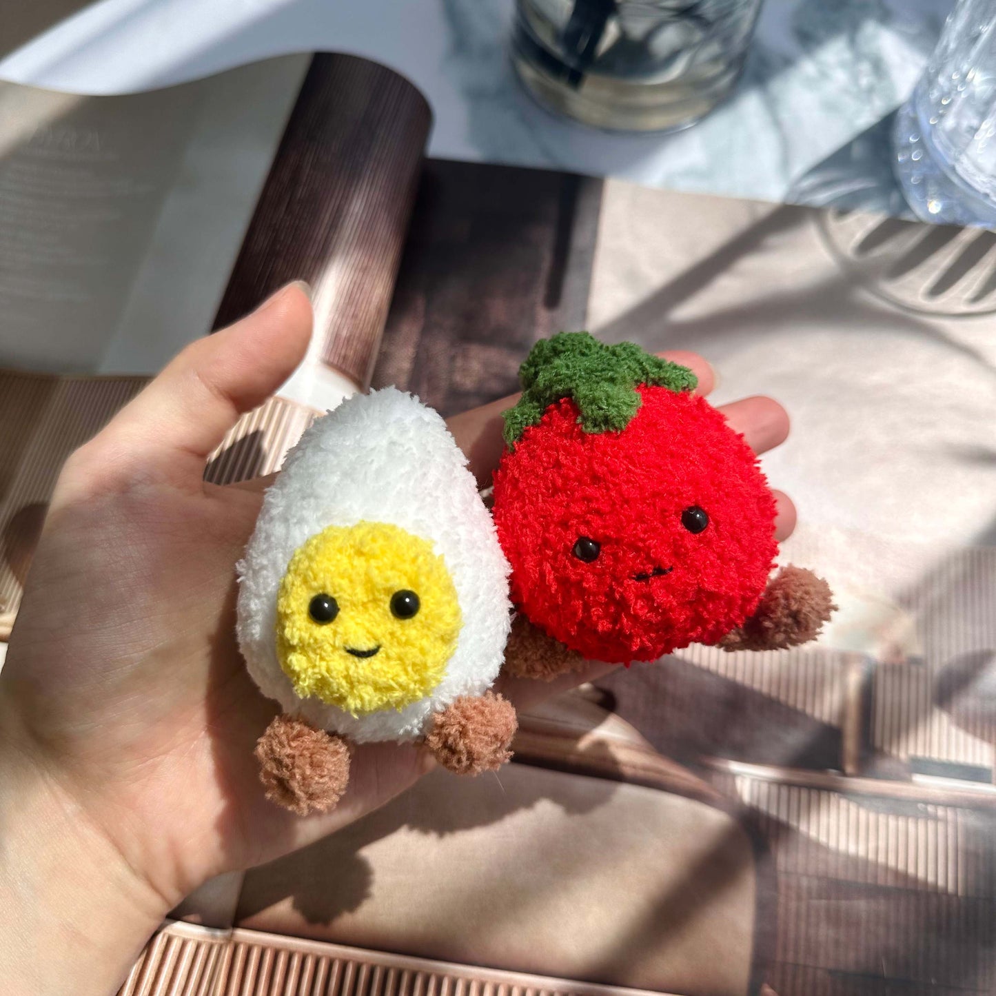 Kawaii Food Plush Keychain - Tomato and Egg Bag Charm