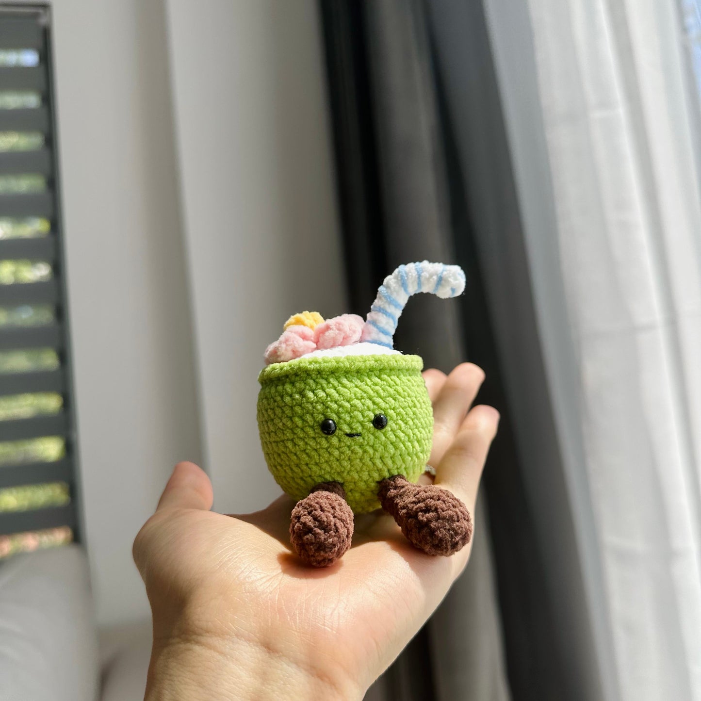 Crochet Coconut Drink & Birthday Cake Keychain Set