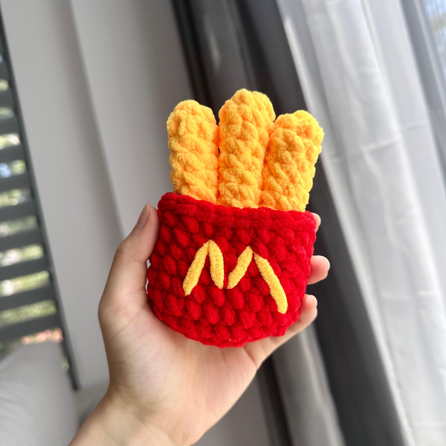 Crochet Fast Food Toy Set - Velvet Yarn Burger, Fries, Hot Dog