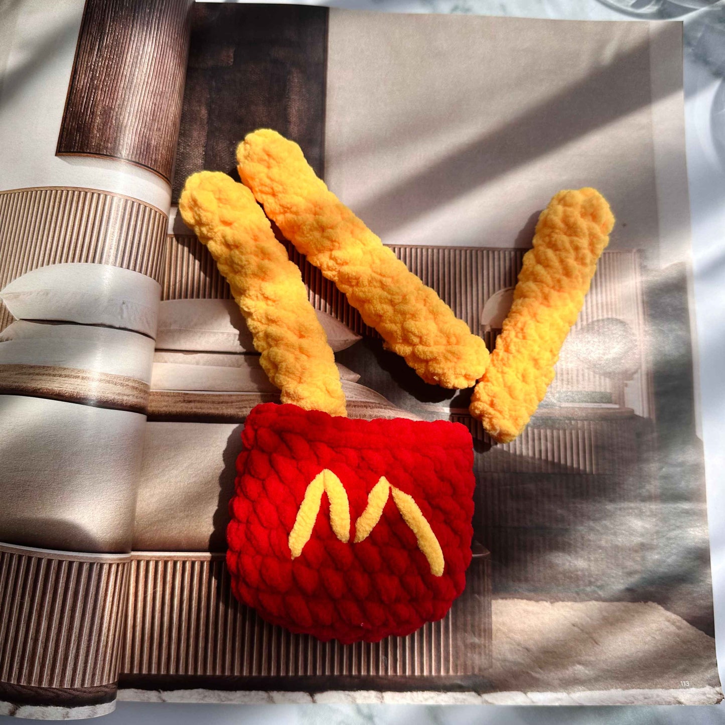 Crochet Fast Food Toy Set - Velvet Yarn Burger, Fries, Hot Dog