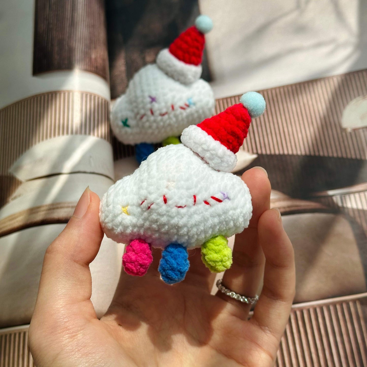 Crochet Cloud Santa Keychain