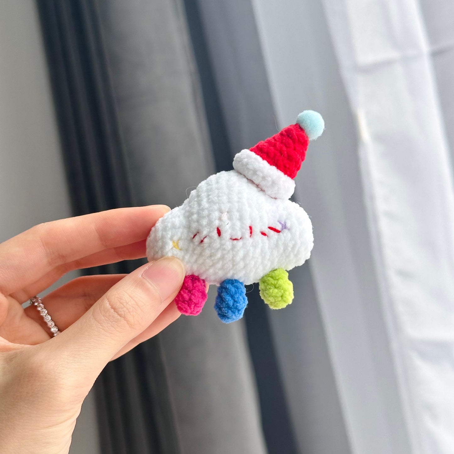 Crochet Cloud Santa Keychain