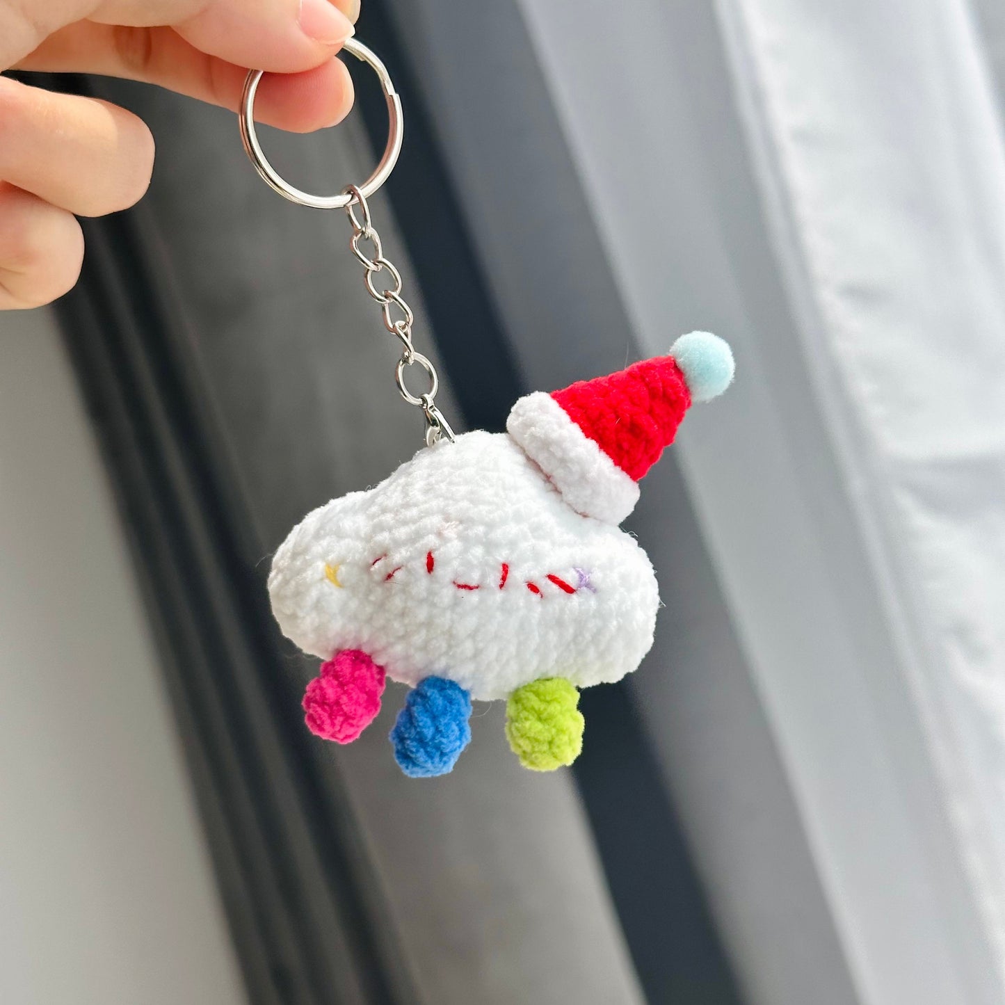 Crochet Cloud Santa Keychain