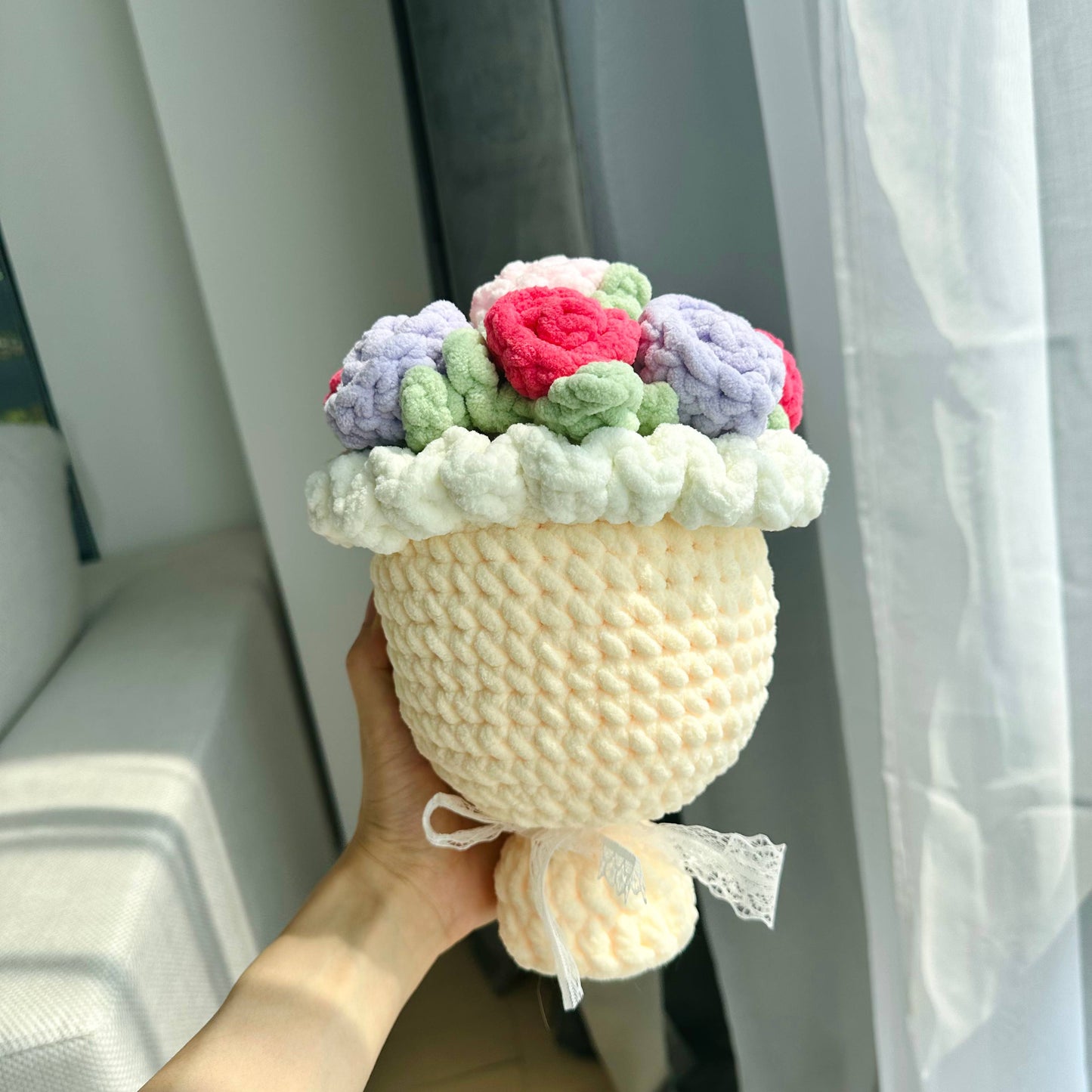 Crochet Chenille Flower Bouquet