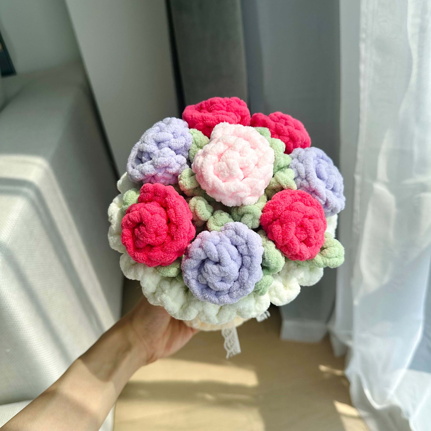 Crochet Chenille Flower Bouquet