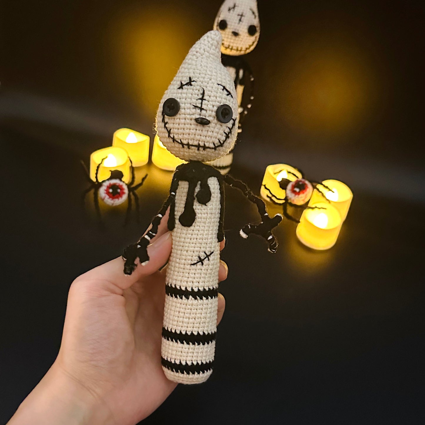 Creepy Crochet Candle Doll – Halloween Ghost Plushie Decor