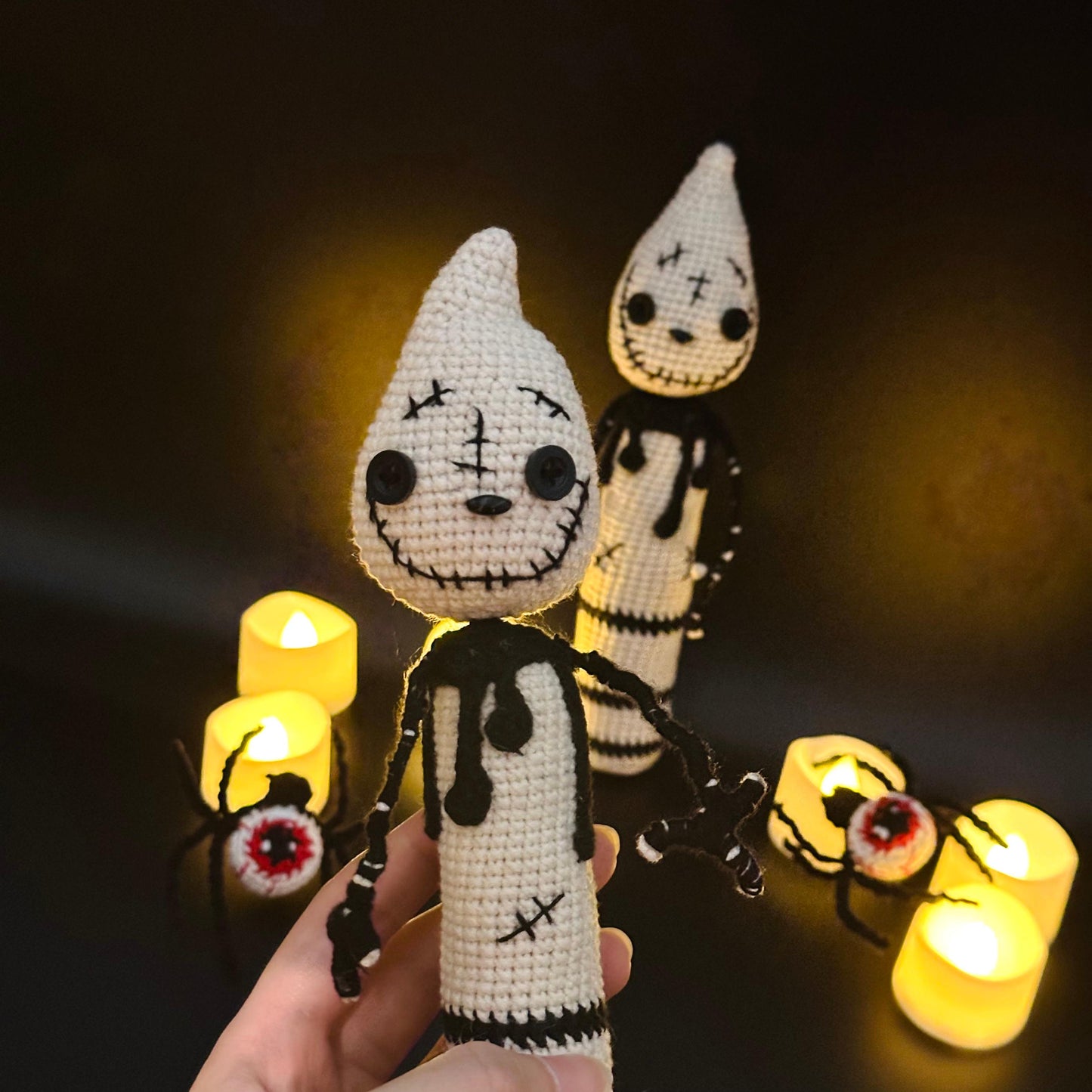 Creepy Crochet Candle Doll – Halloween Ghost Plushie Decor