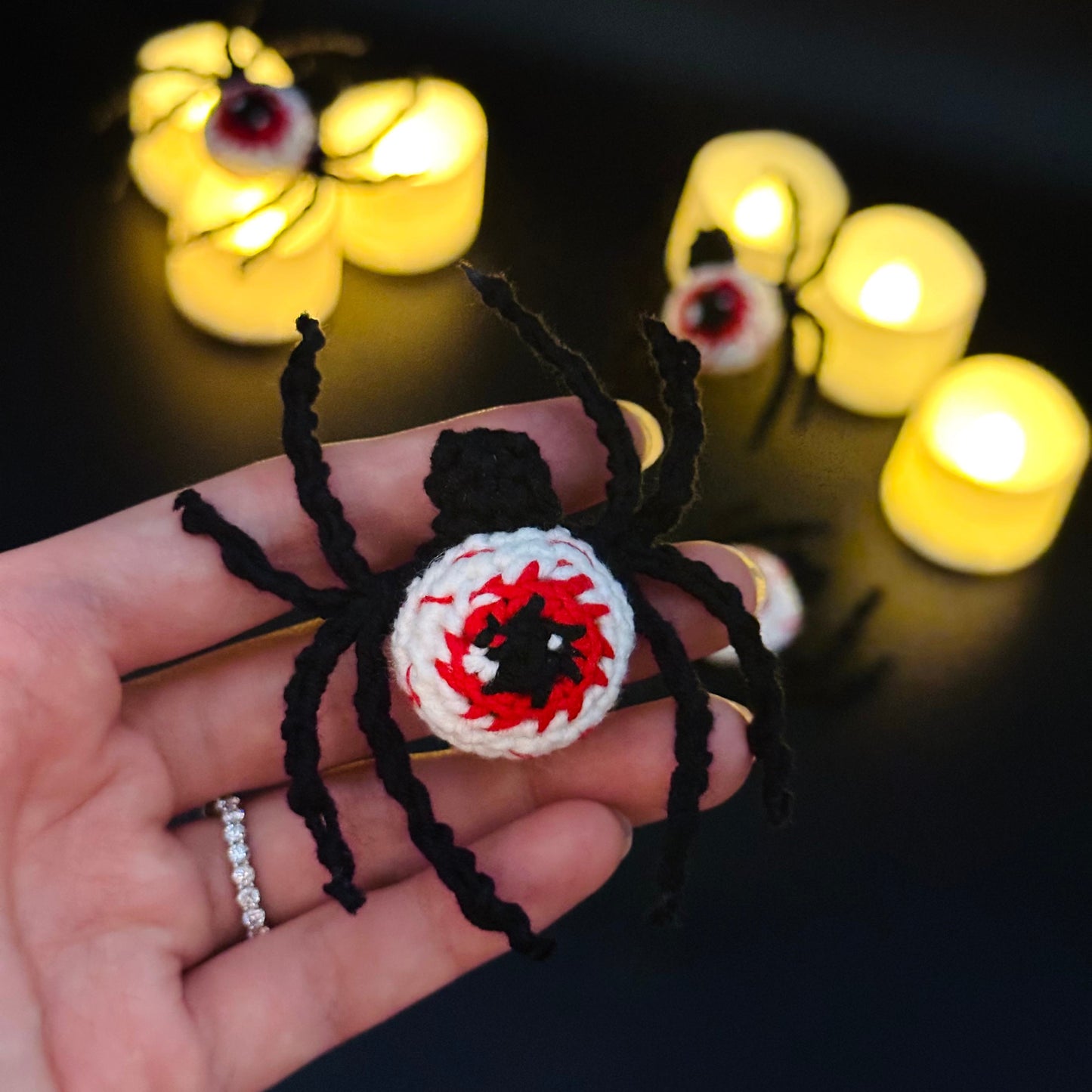 Crochet Eyeball Spider Plush Halloween Amigurumi Decor