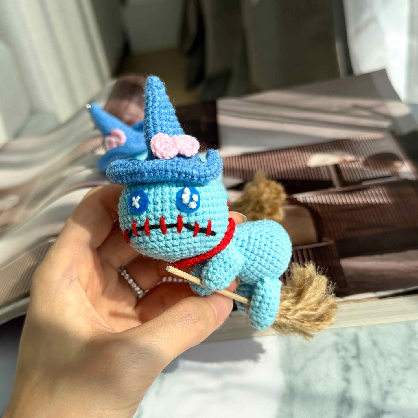 Crochet Witch Broomstick Keychain Amigurumi Halloween Charm