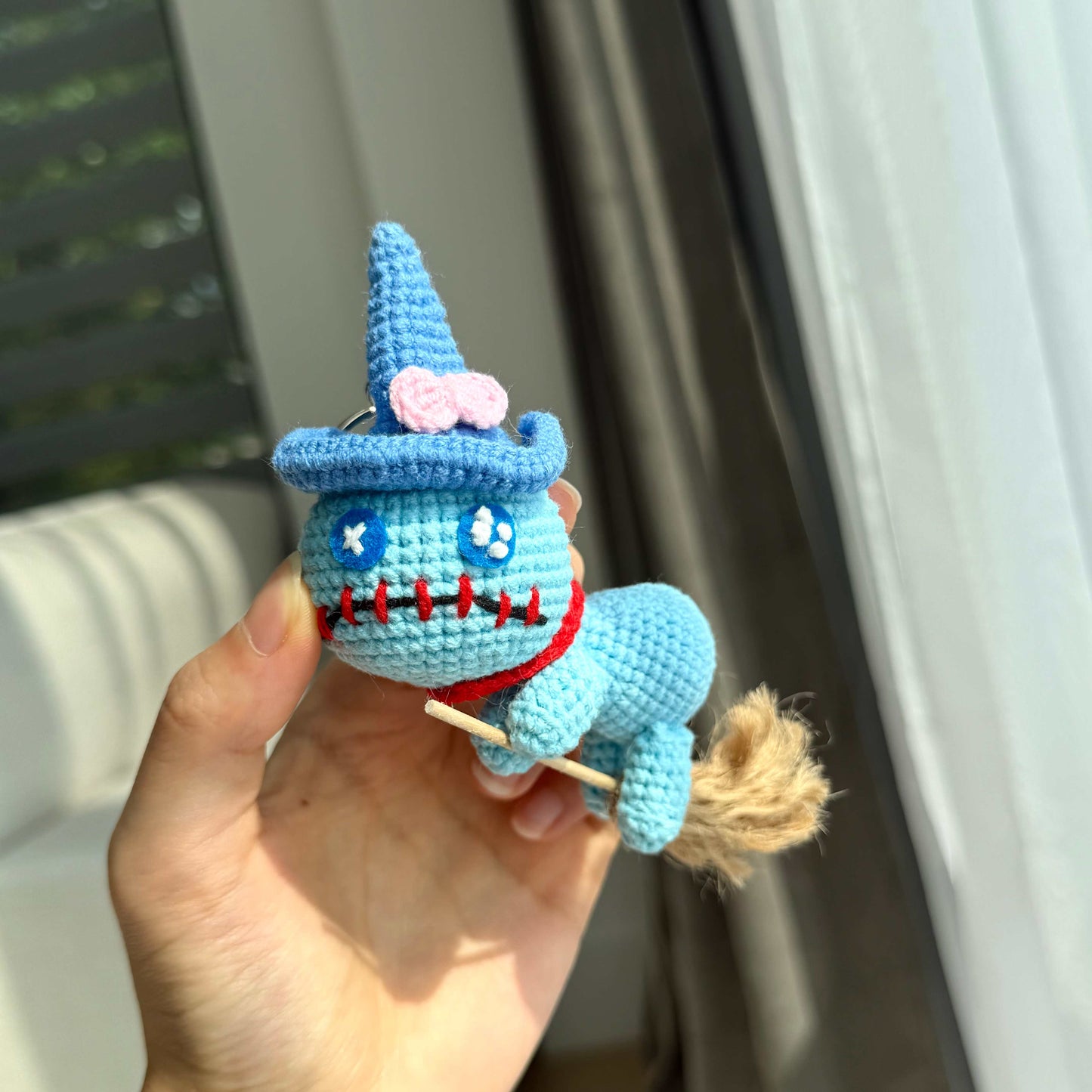 Crochet Witch Broomstick Keychain Amigurumi Halloween Charm
