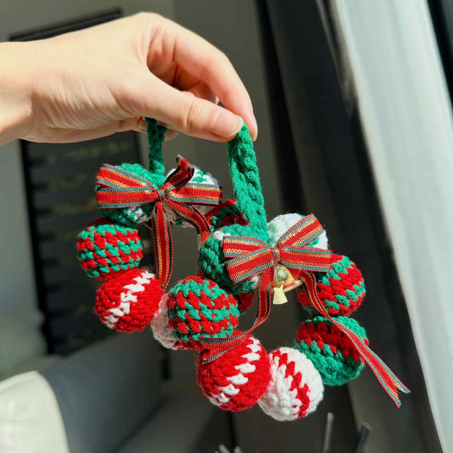 Crochet Christmas Wreath Ornament with Bell,