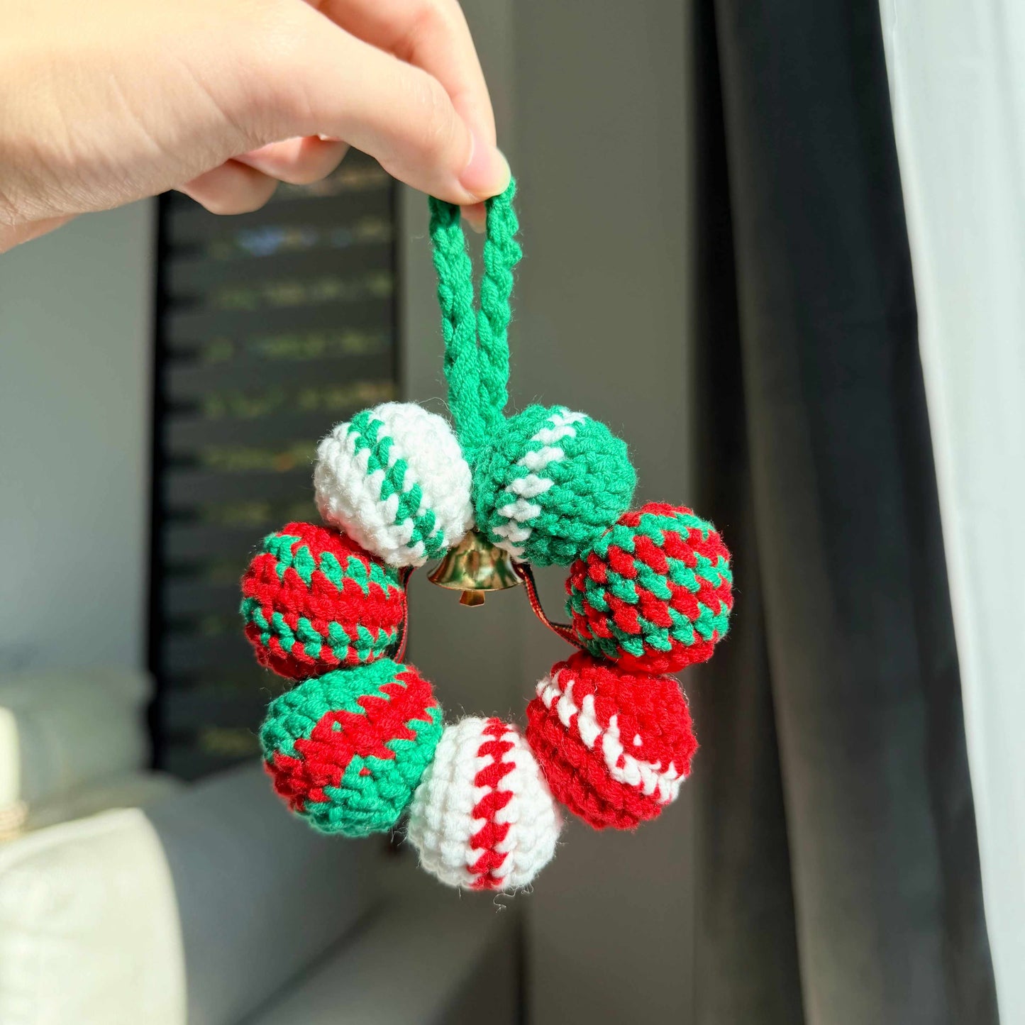 Crochet Christmas Wreath Ornament with Bell,