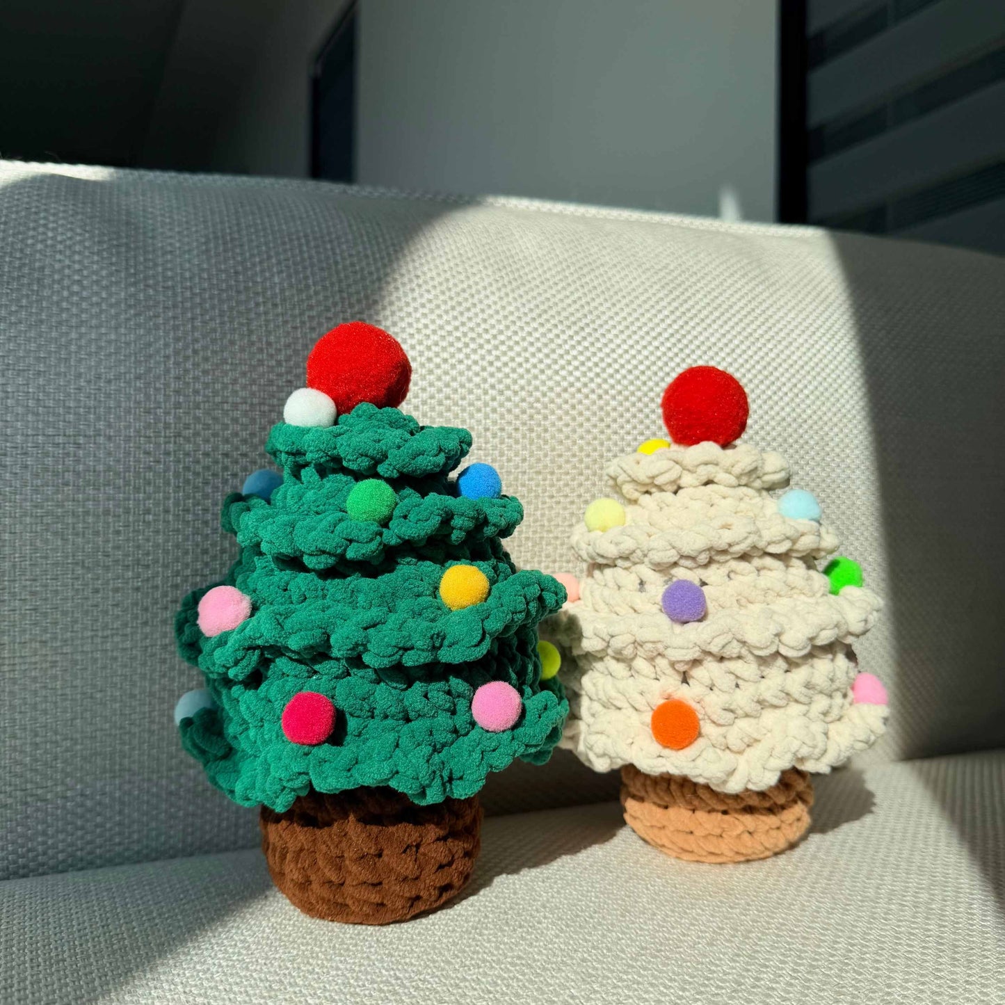 Crochet Velvet Christmas Tree Decor with Pom Poms