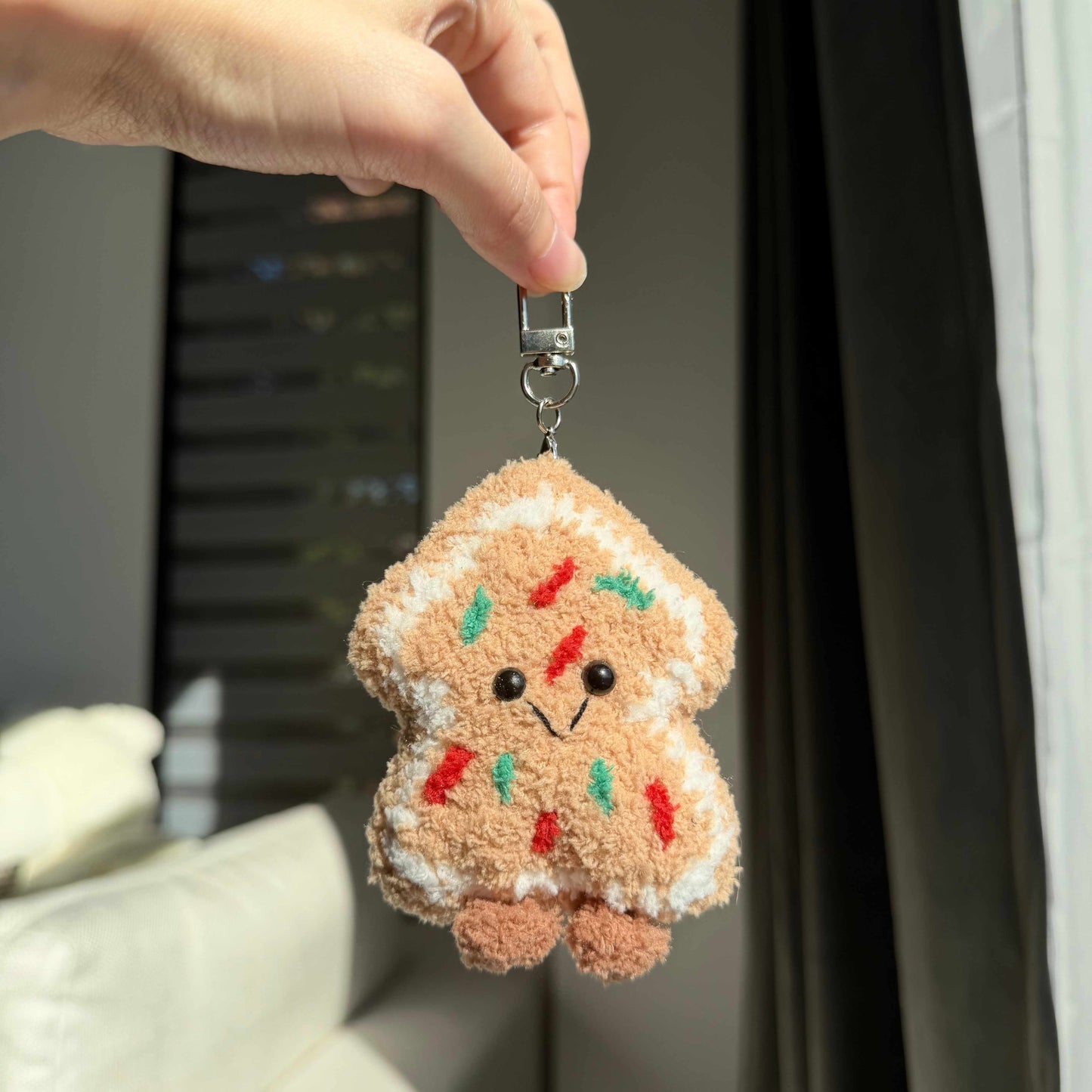 Crochet Christmas Ornament, Plush Gingerbread, Candy Cane Keychain