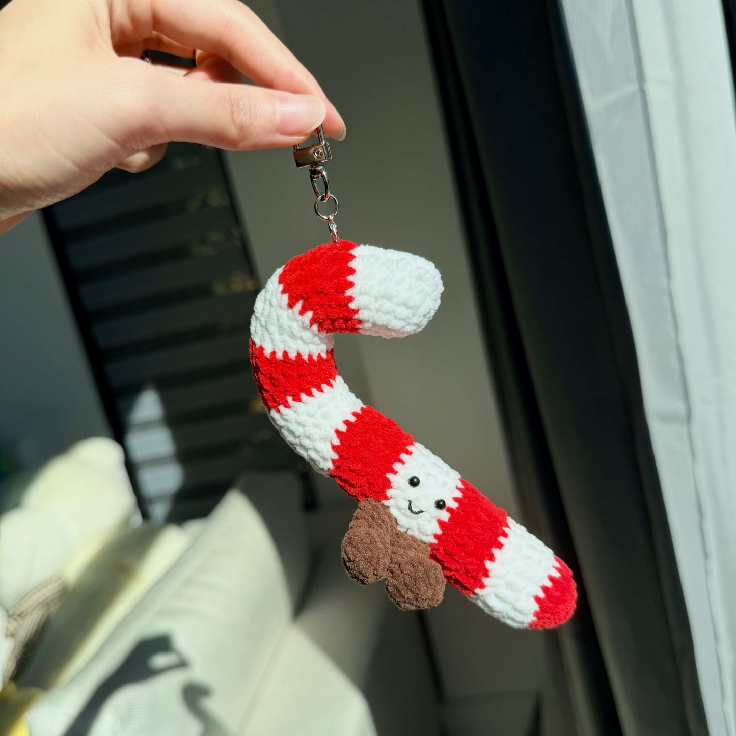 Crochet Christmas Ornament, Plush Gingerbread, Candy Cane Keychain