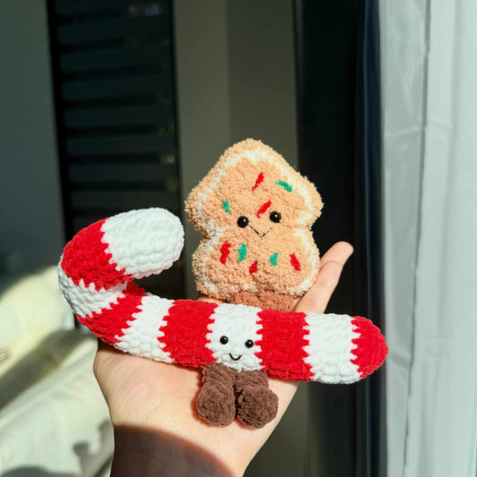 Crochet Christmas Ornament, Plush Gingerbread, Candy Cane Keychain