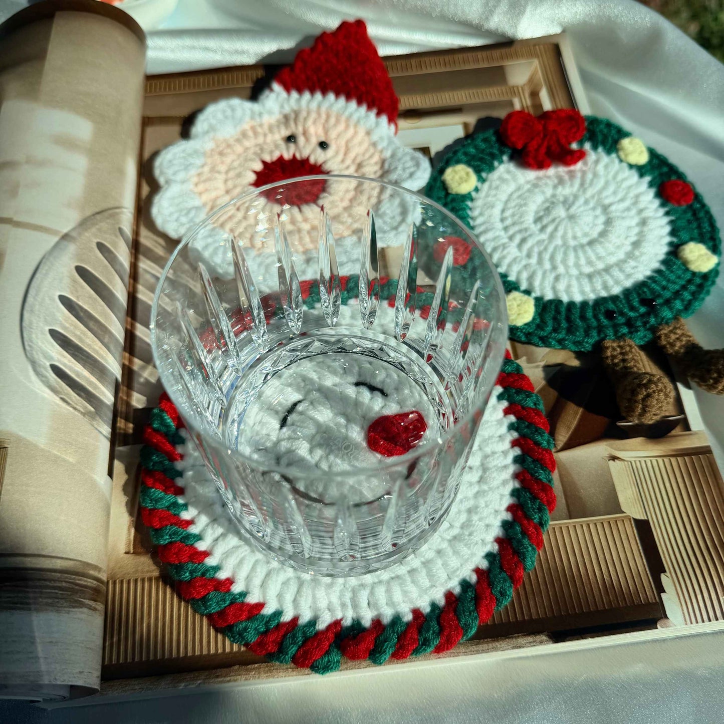 Crochet Christmas Coasters Holiday Drink Mats