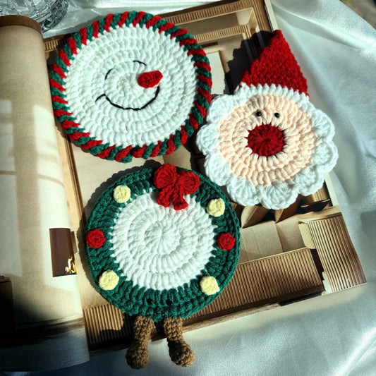 Crochet Christmas Coasters Holiday Drink Mats