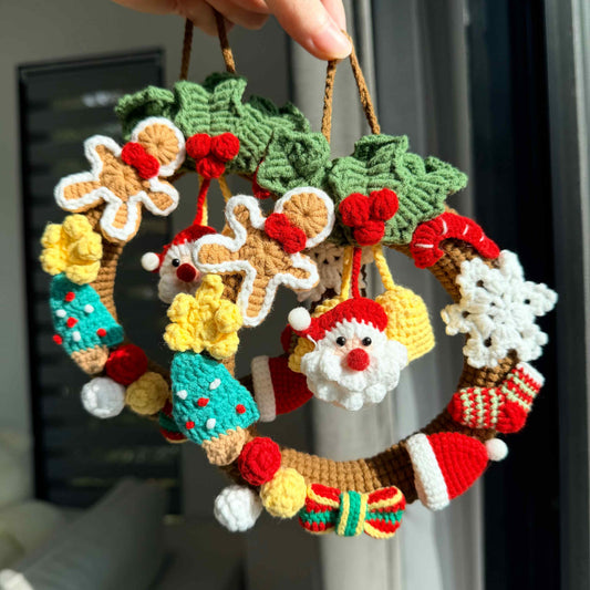 Crochet Christmas Wreath with Santa Gingerbread Snowflake Candy Cane