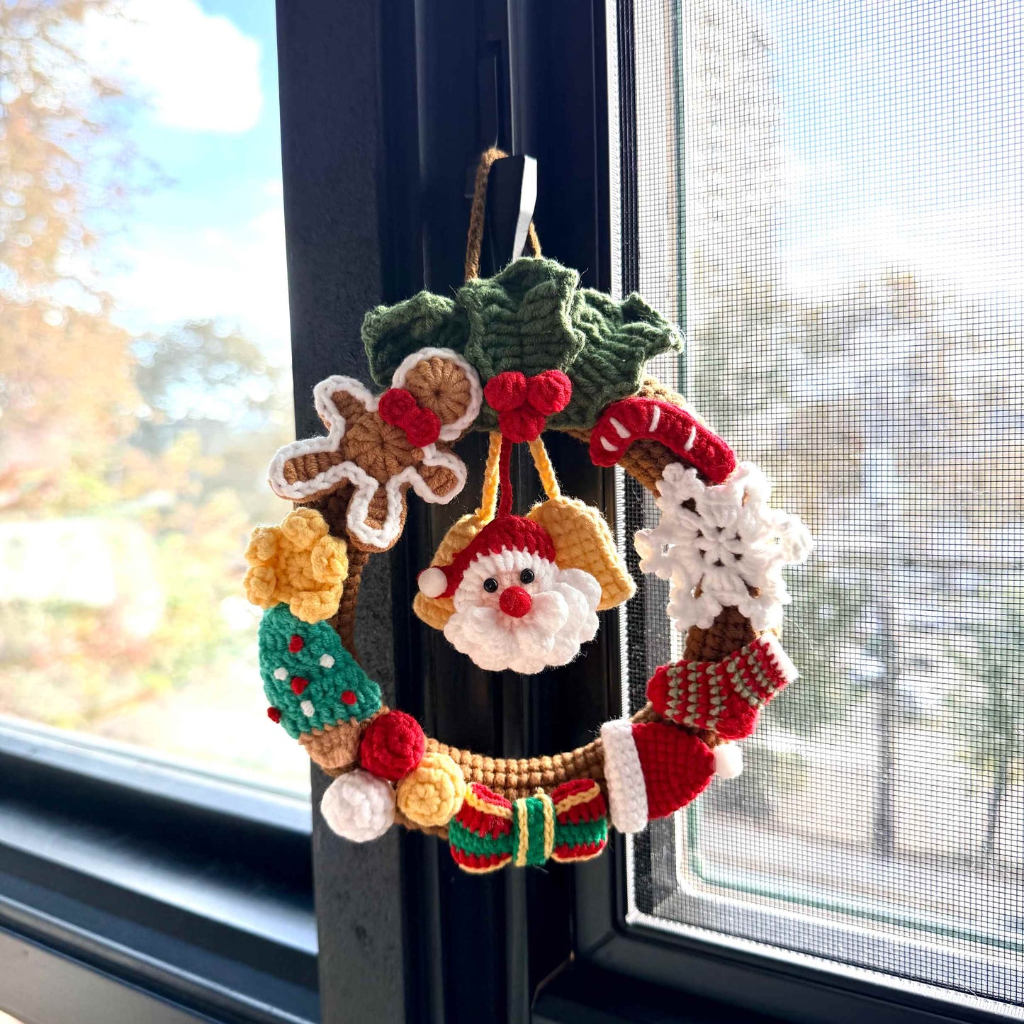 Crochet Christmas Wreath with Santa Gingerbread Snowflake Candy Cane