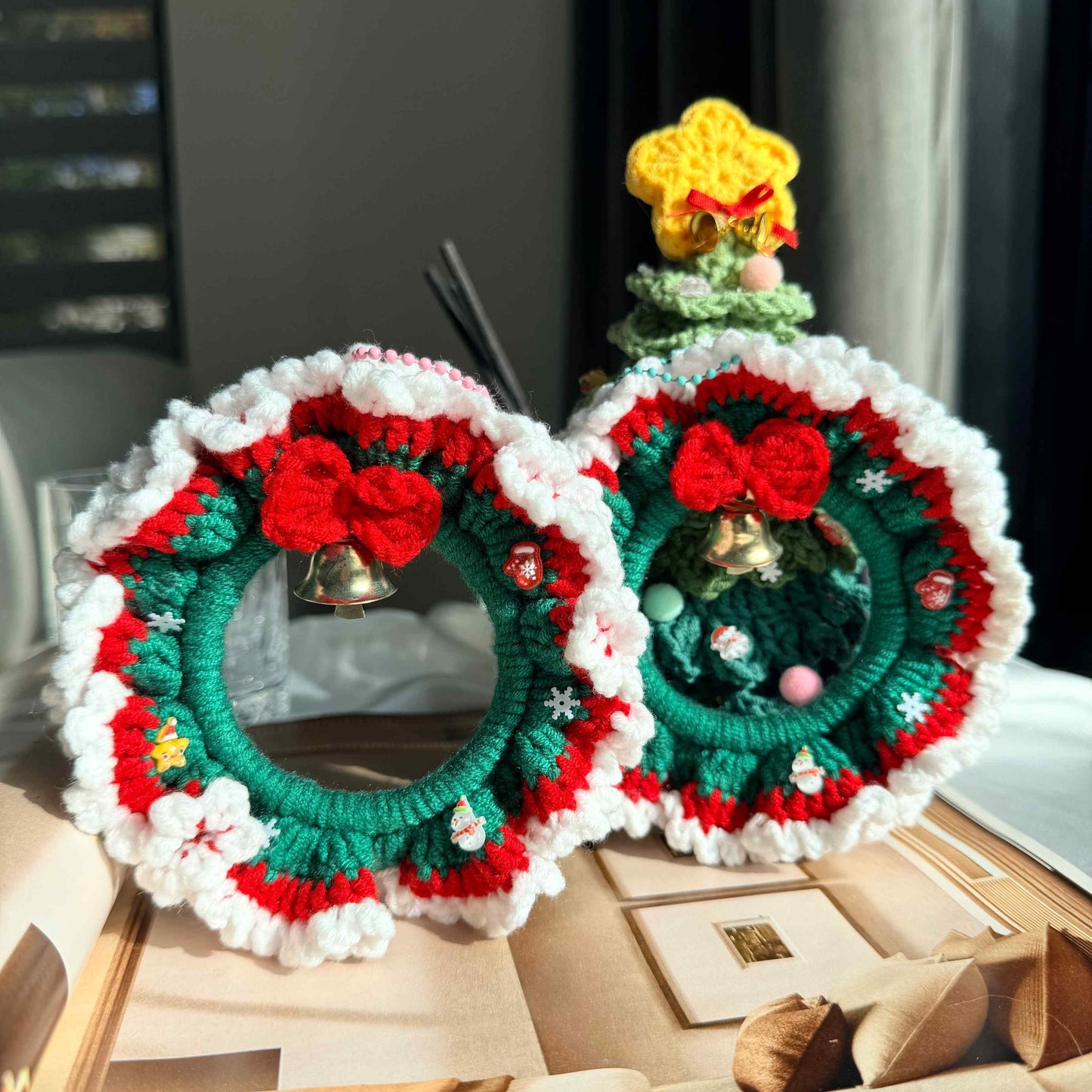 Crochet Christmas Wreath Ornament with Bell