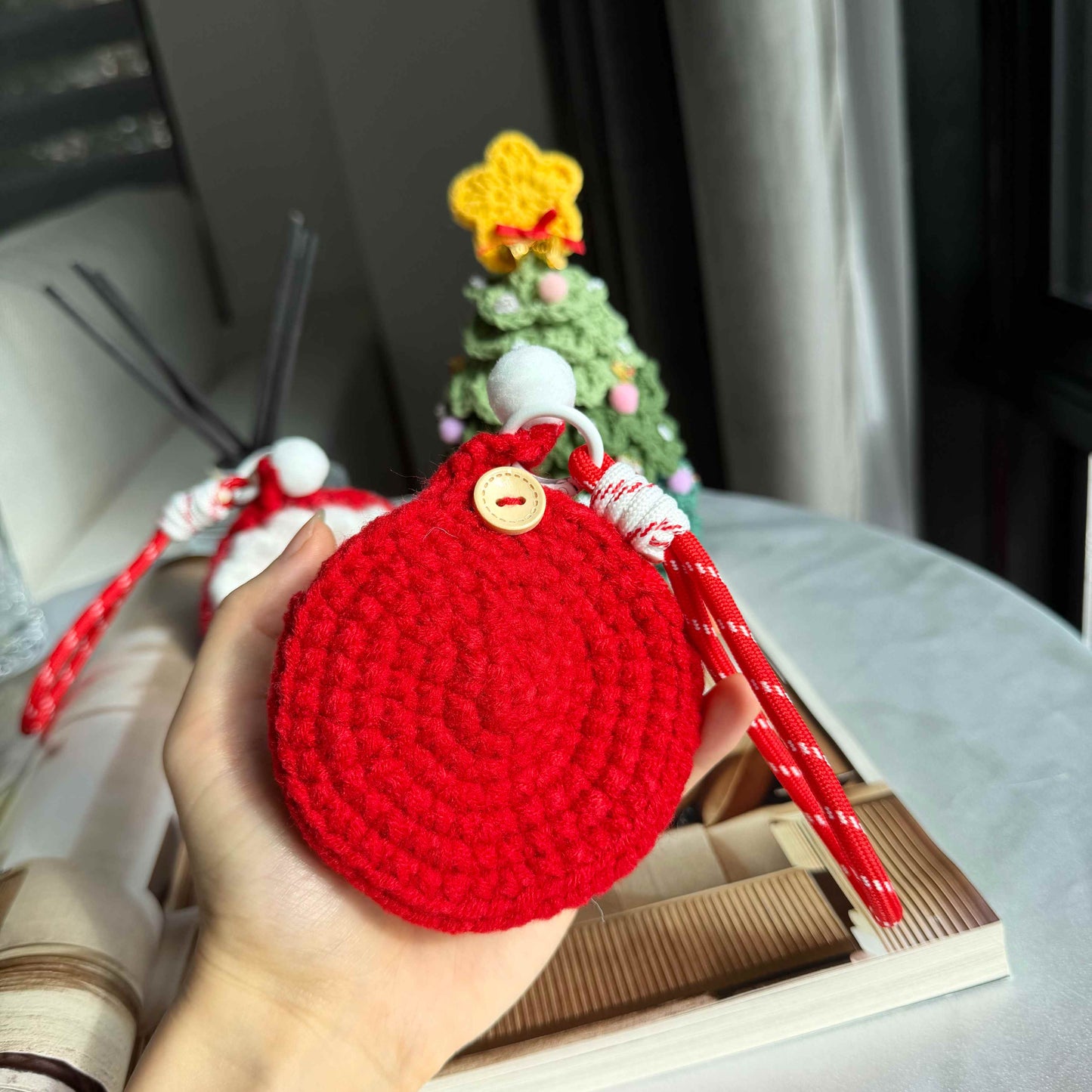 Crochet Santa Pouch Christmas Ornament AirPod Case