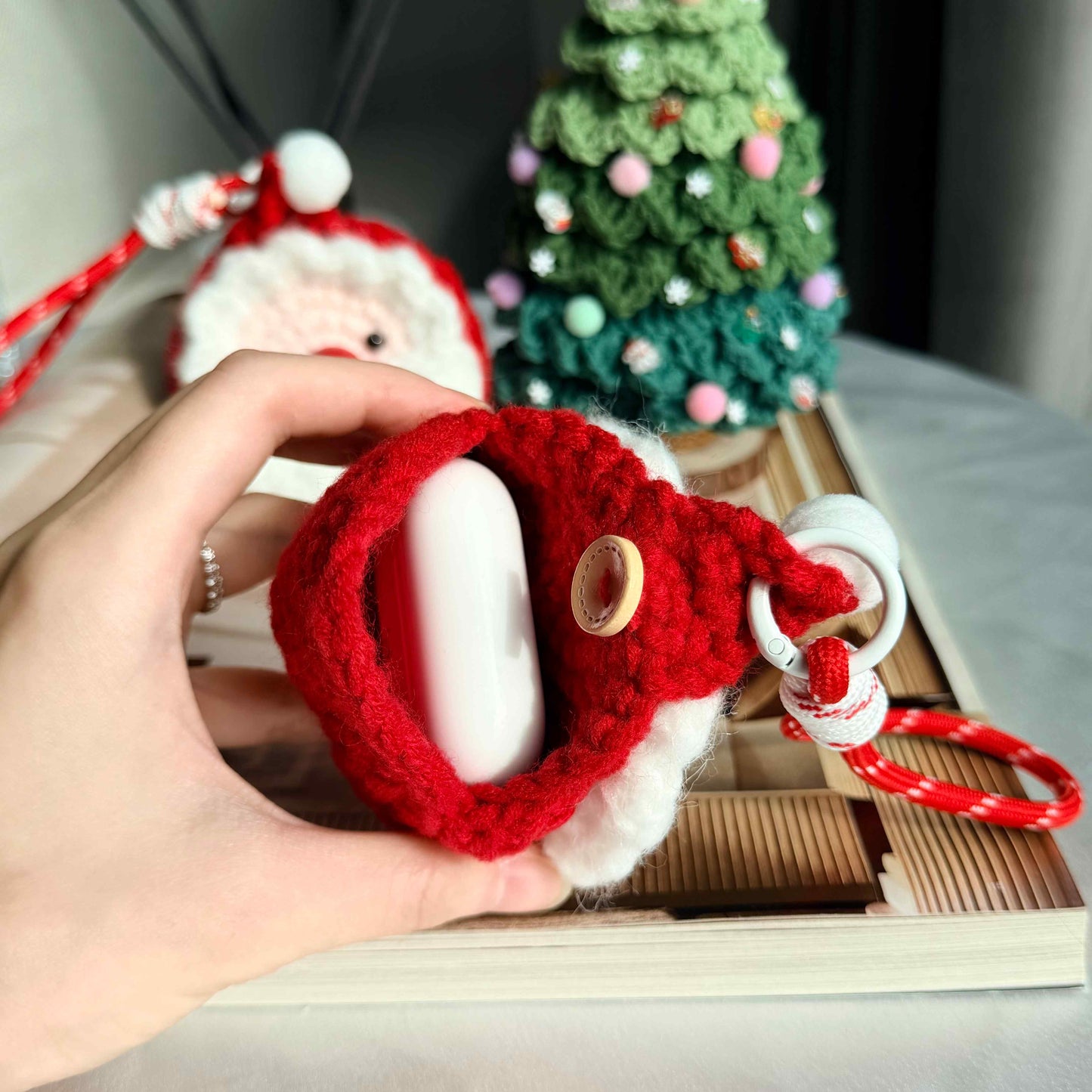 Crochet Santa Pouch Christmas Ornament AirPod Case