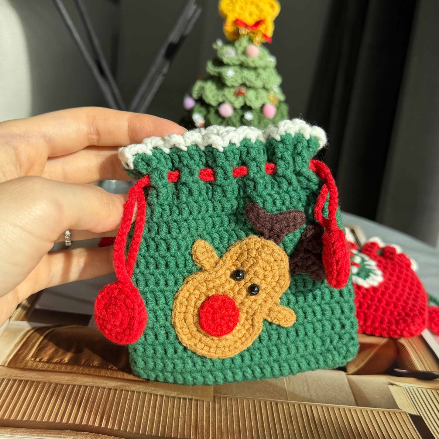Crochet Christmas Gift Bag – Handmade Santa, Tree, Elk Pouch