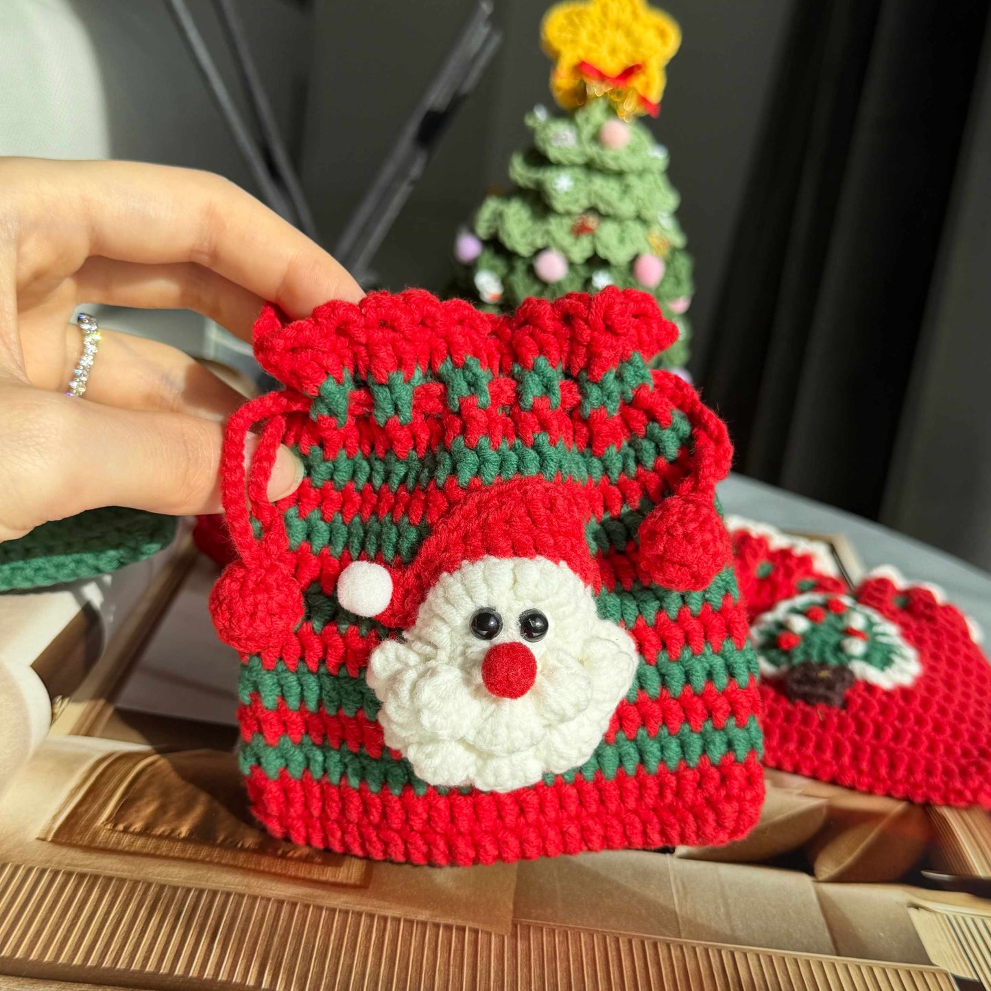 Crochet Christmas Gift Bag – Handmade Santa, Tree, Elk Pouch