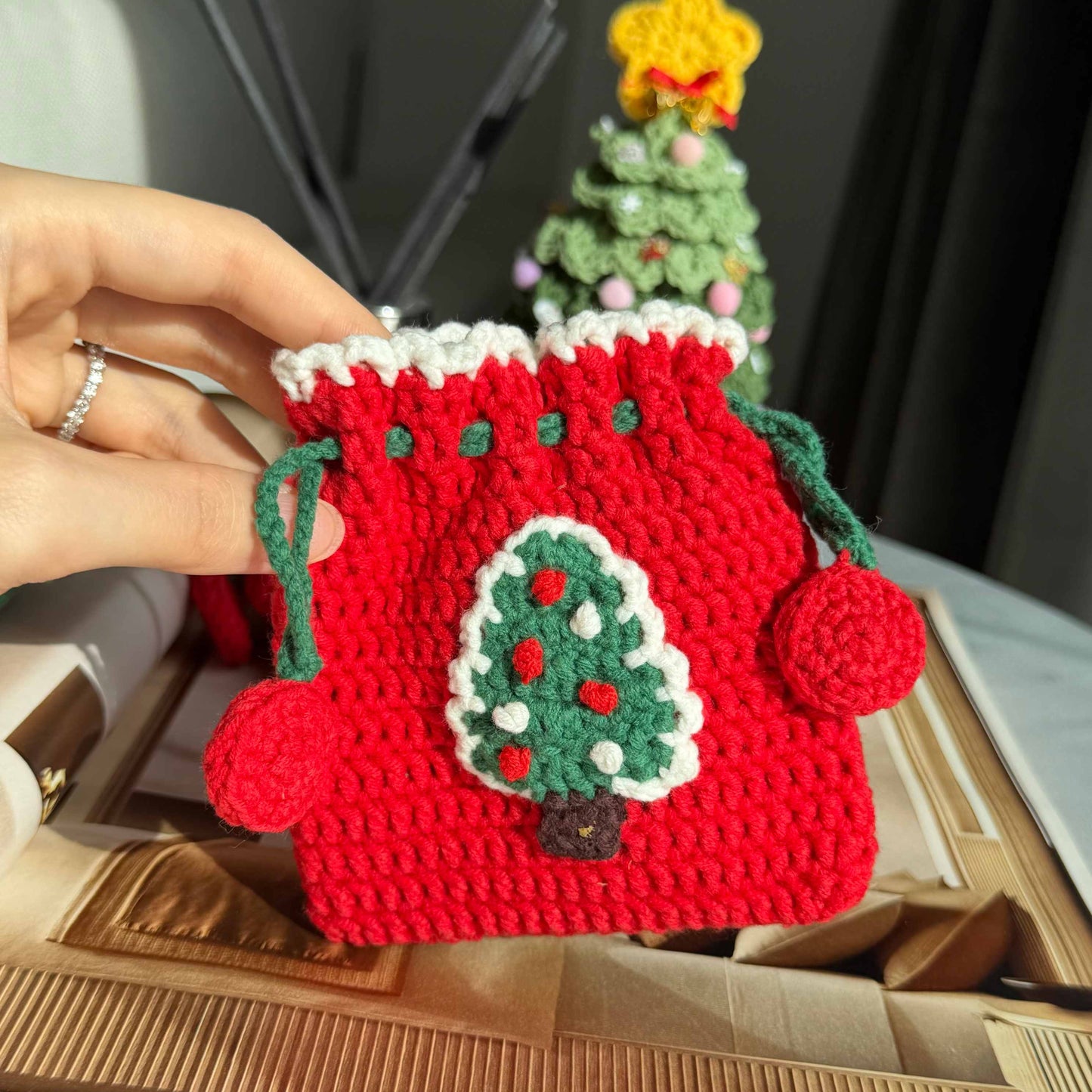 Crochet Christmas Gift Bag – Handmade Santa, Tree, Elk Pouch