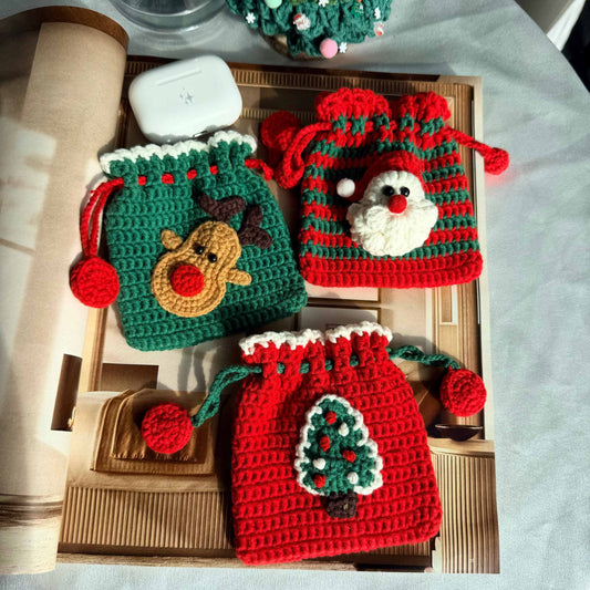 Crochet Christmas Gift Bag – Handmade Santa, Tree, Elk Pouch