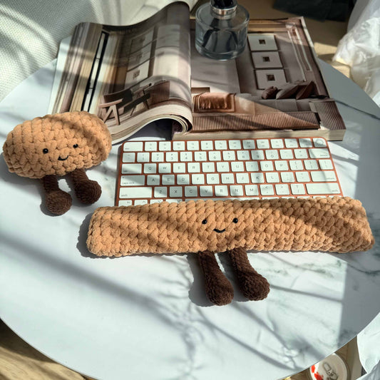 Crochet Keyboard Wrist Rest & Mini Plush Phone Stand Desk Set