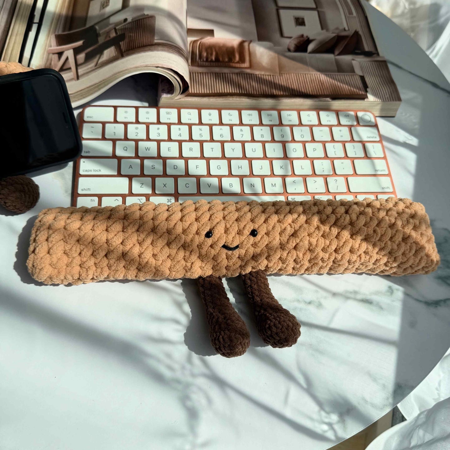 Crochet Keyboard Wrist Rest & Mini Plush Phone Stand Desk Set