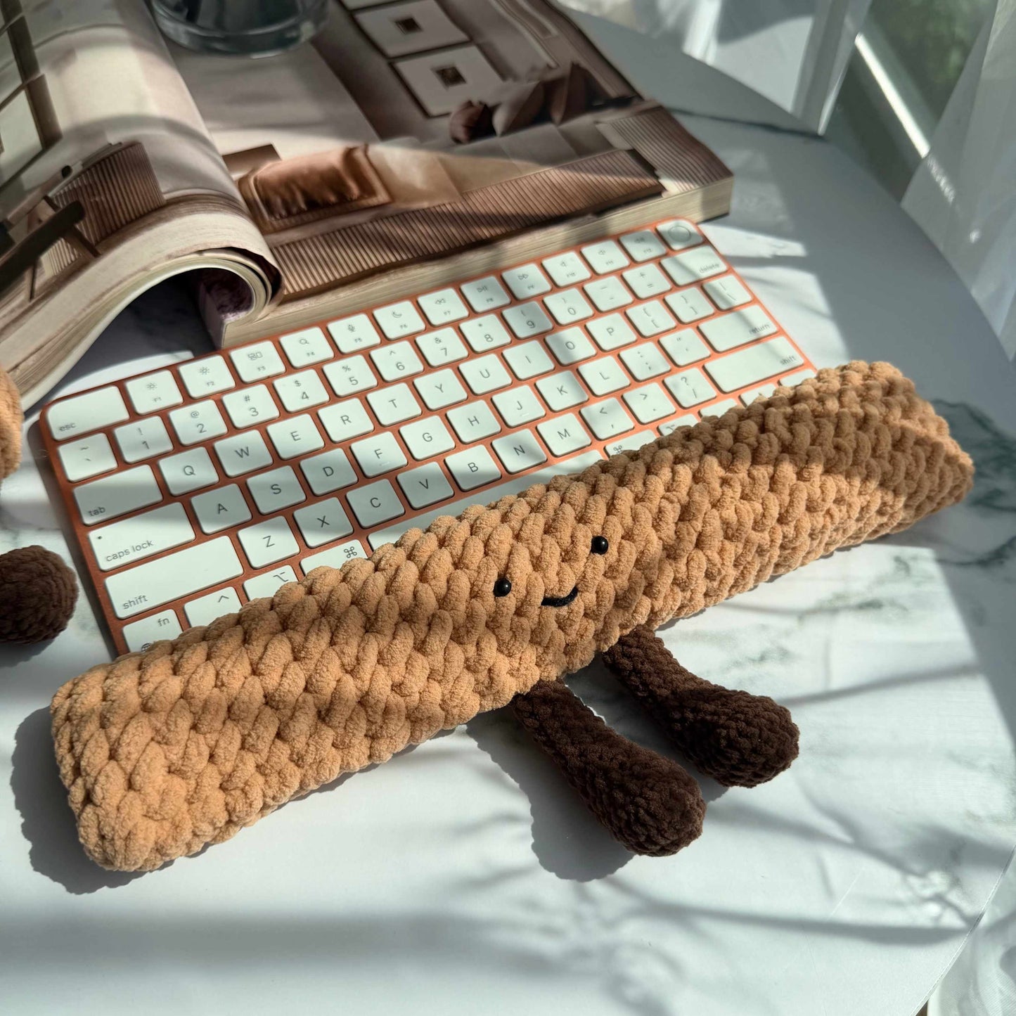 Crochet Keyboard Wrist Rest & Mini Plush Phone Stand Desk Set