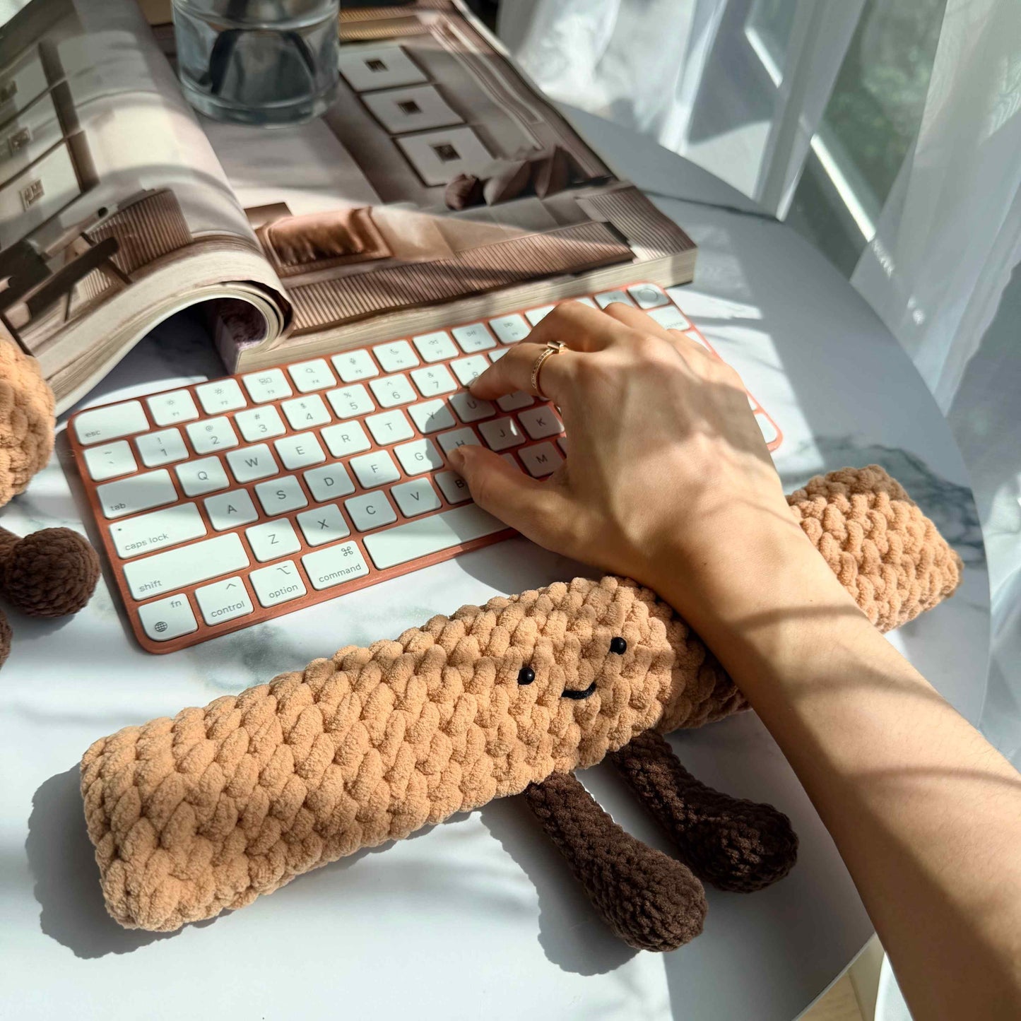 Crochet Keyboard Wrist Rest & Mini Plush Phone Stand Desk Set