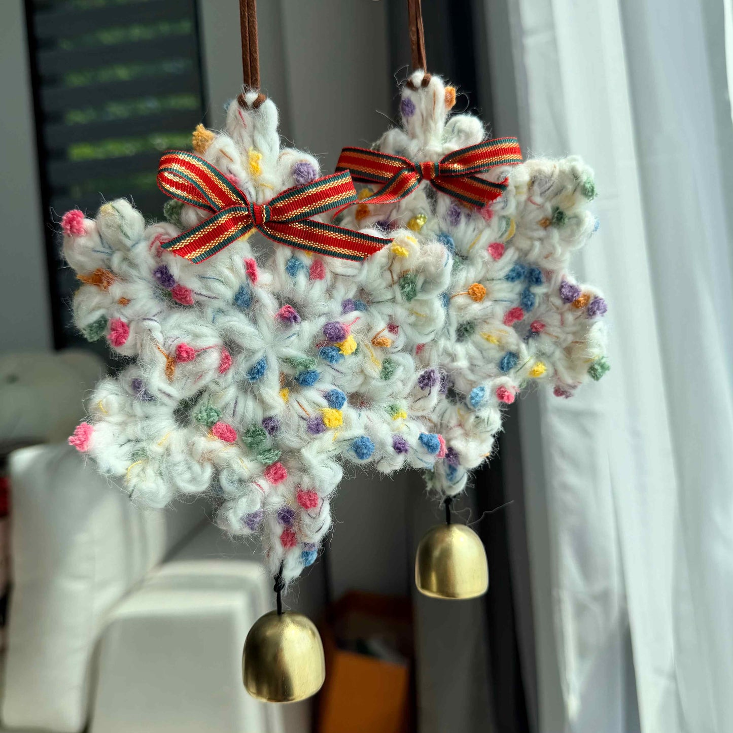 Handmade Crochet Snowflake Bell Ornament Decoration