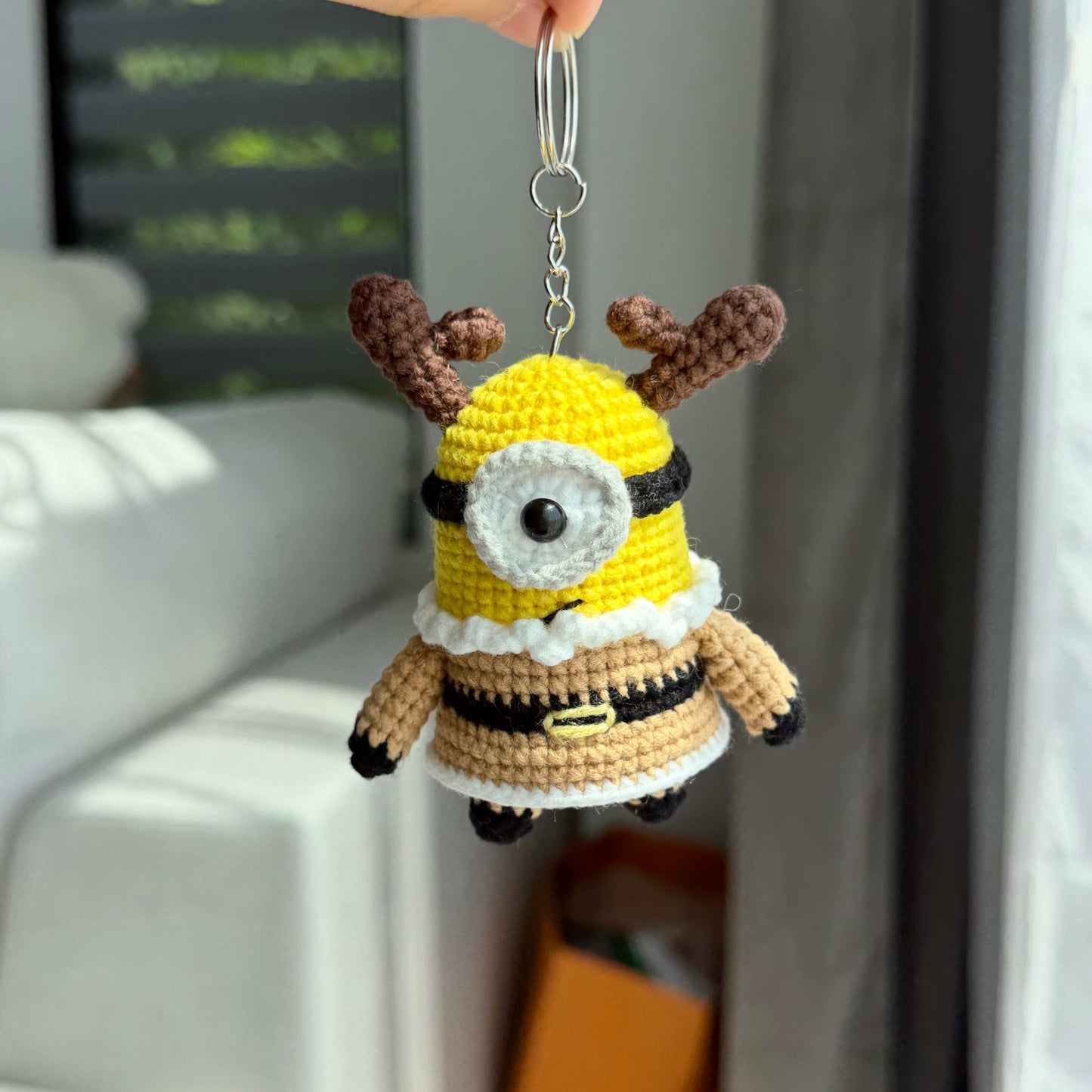 Crochet Holiday Yellow Character Keychain Bag Charm - Santa Reindeer Elf Accessory