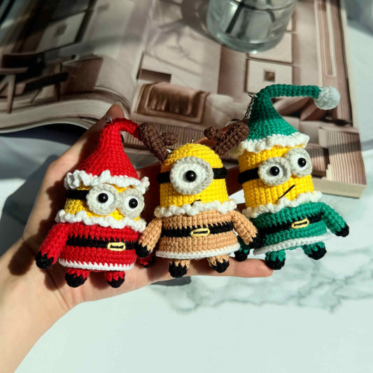 Crochet Holiday Yellow Character Keychain Bag Charm - Santa Reindeer Elf Accessory