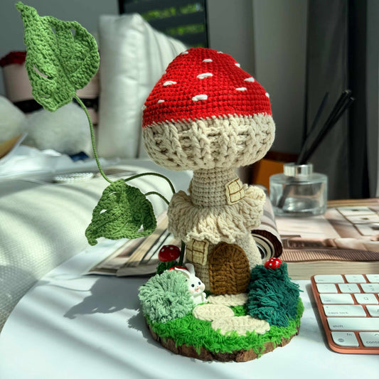 Crochet Mushroom House Decor Fairy Cottage Plush