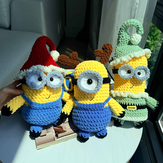 Handmade Crochet Yellow Character Plush Toy – Christmas Gnome, Reindeer Styles