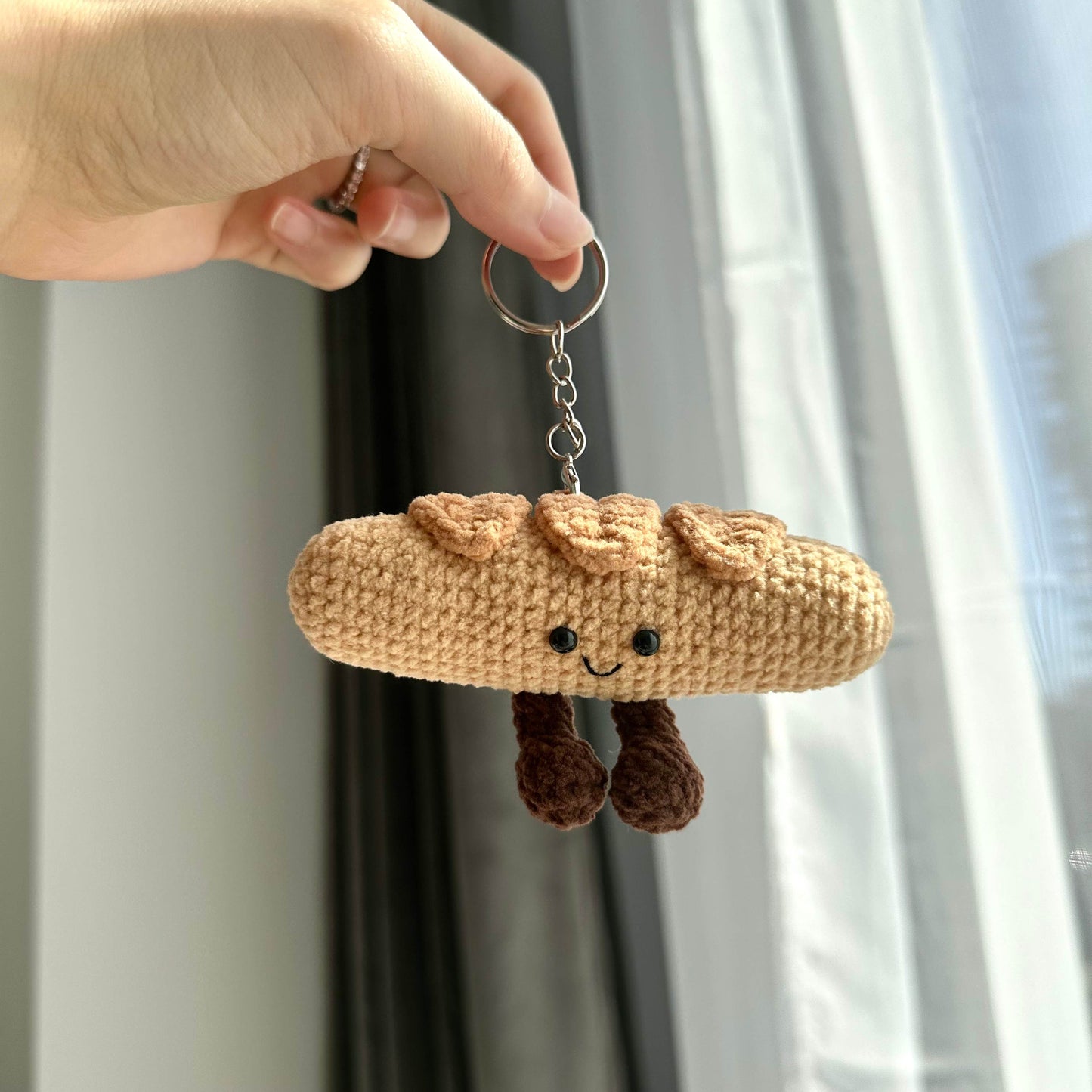 Kawaii Plush Food Charm - Croissant, Baguette and Pretzel Keychain
