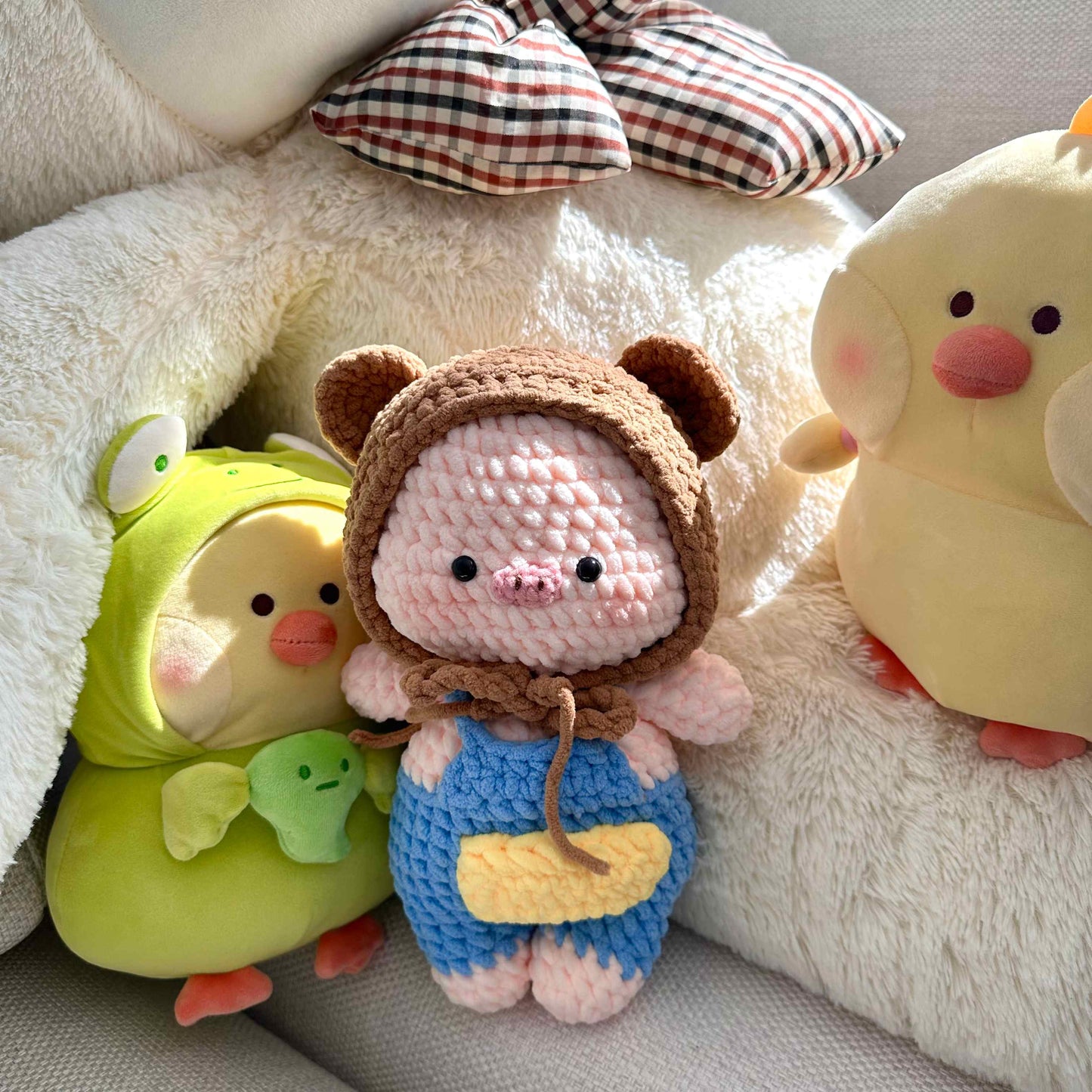 Handmade Crochet Pig Plush in Bear Hoodie